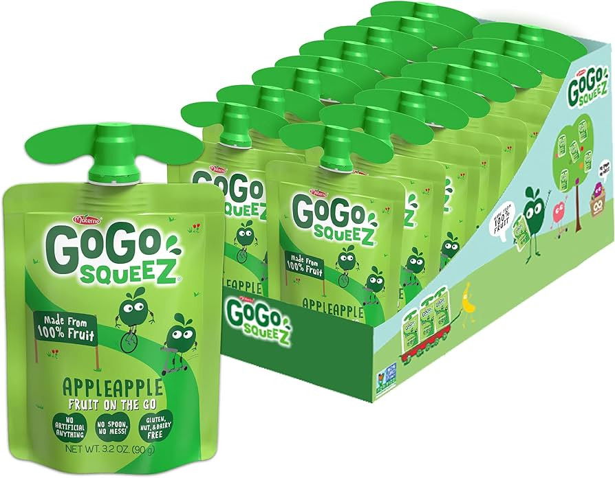 GoGo squeeZ Fruit on the Go, Apple Apple, 3.2 oz (Pack of 18), Unsweetened Fruit Snacks for Kids,... | Amazon (US)