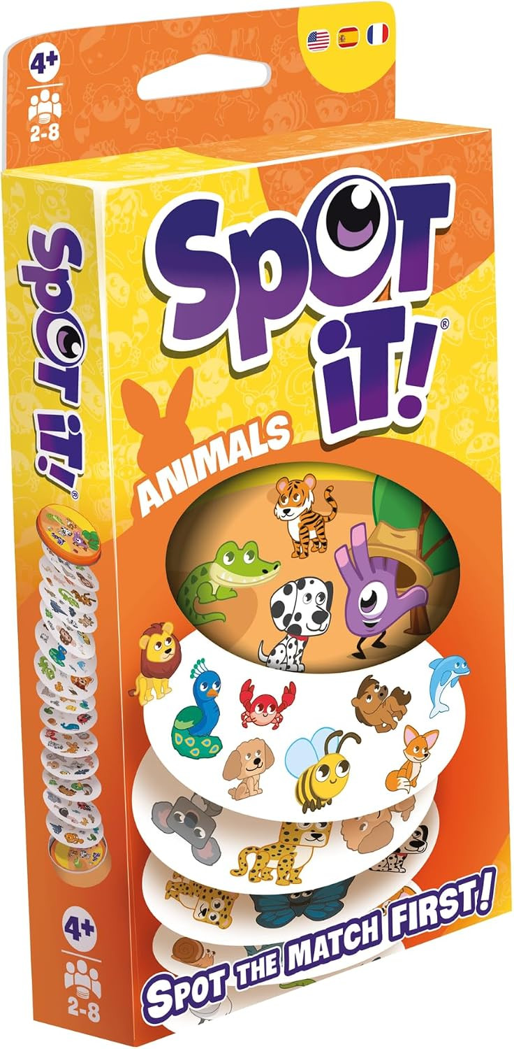 Zygomatic Spot It! Animals (2024 Refresh) - Eco-Blister Edition, 5-in-1 Visual Perception Game for Quick Reflexes and Family Fun, Ages 4+, 2-8 Players, 15 Minute Playtime, Made | Amazon (US)