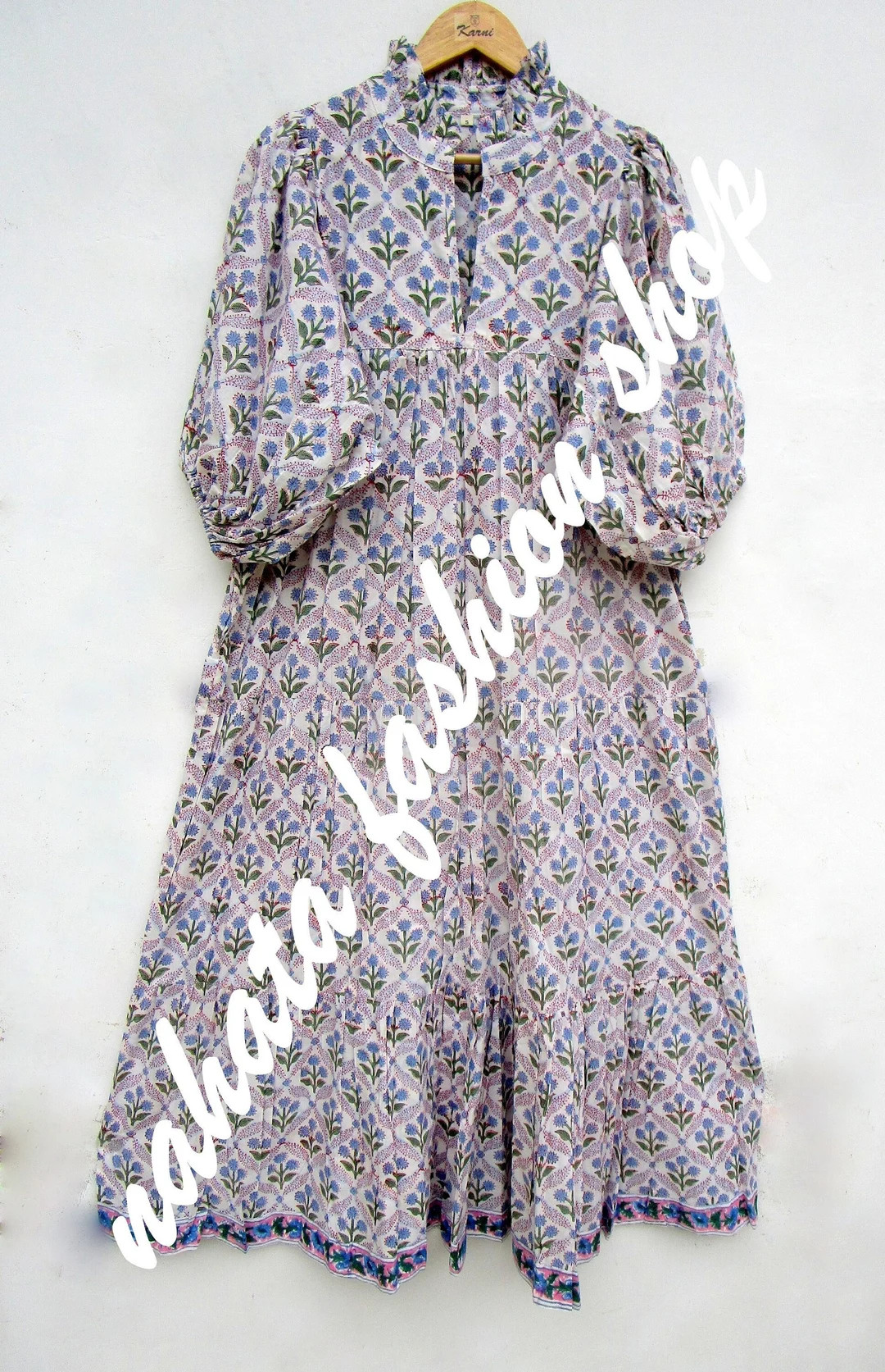 Cross Floral Printed Cotton Maxi Dress V Neckline Maxi Dress 3/4th Sleeve Summer Maxi Dress - Ets... | Etsy (US)