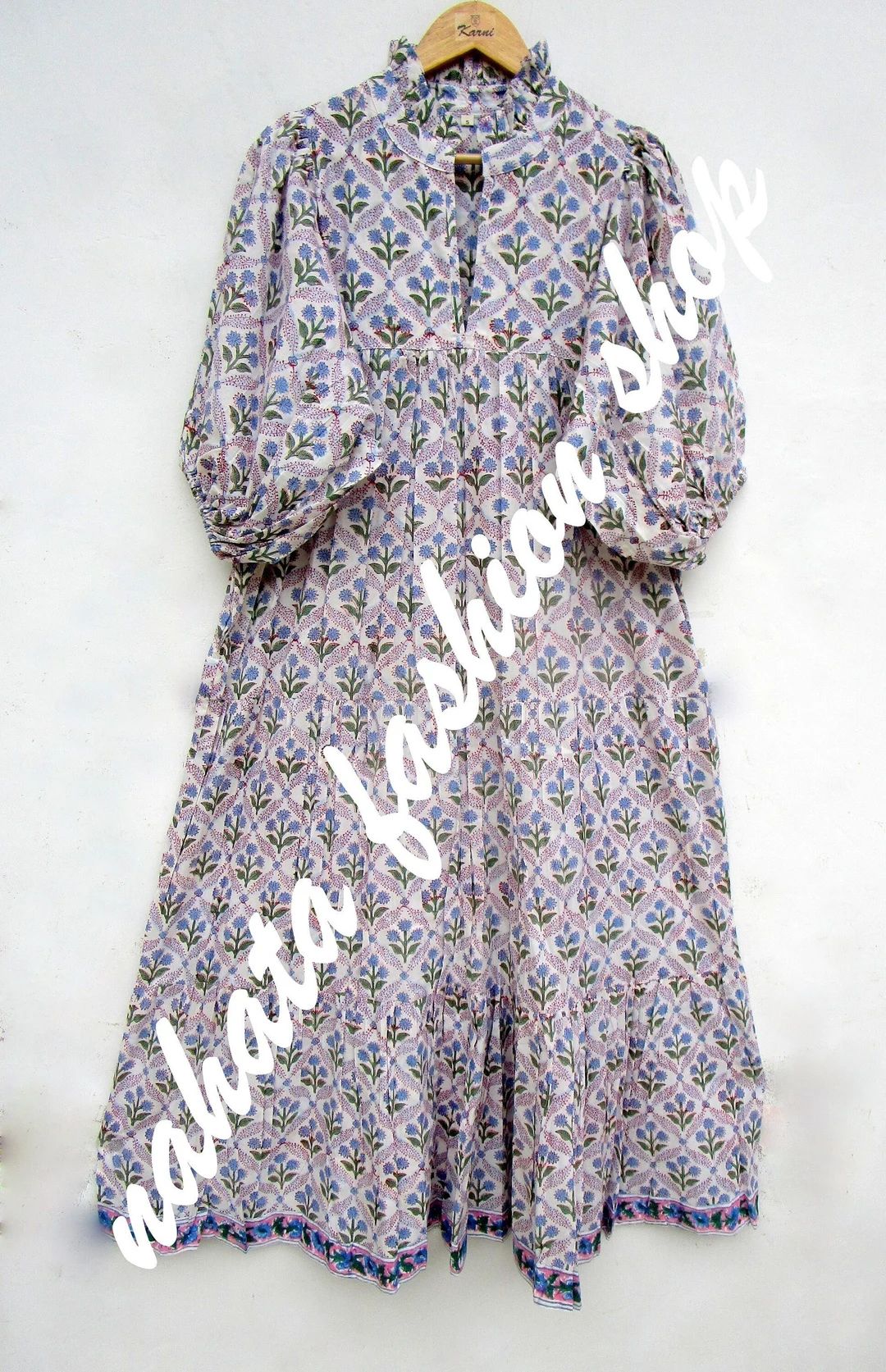 Cross Floral Printed Cotton Maxi Dress V Neckline Maxi Dress 3/4th Sleeve Summer Maxi Dress - Ets... | Etsy (US)