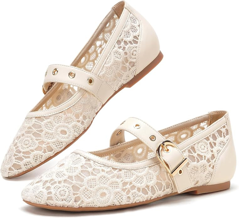 CouieCuies Women's Mary Jane Flats Round Toe Ballet Flat with Buckle Dressy Comfortable Maryjane ... | Amazon (US)