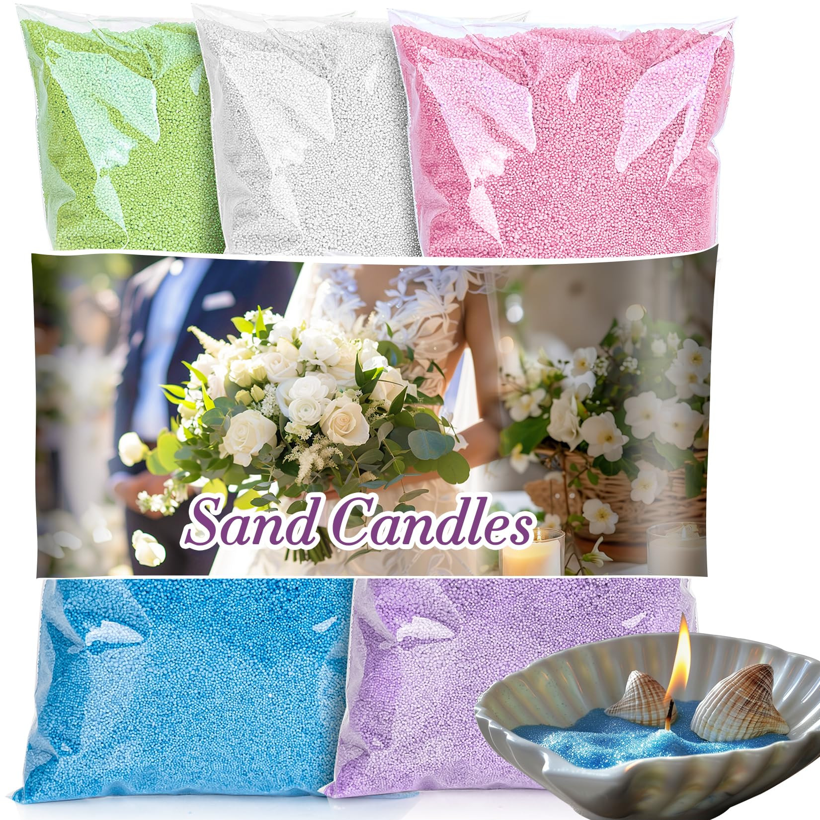 Sukh Snow Pearled-Candles with Wicks - DIY Candle Sand, Mixed 5 Colours Pearled Sand Wax, Refillable for Weddings, Parties, Holidays | Amazon (US)