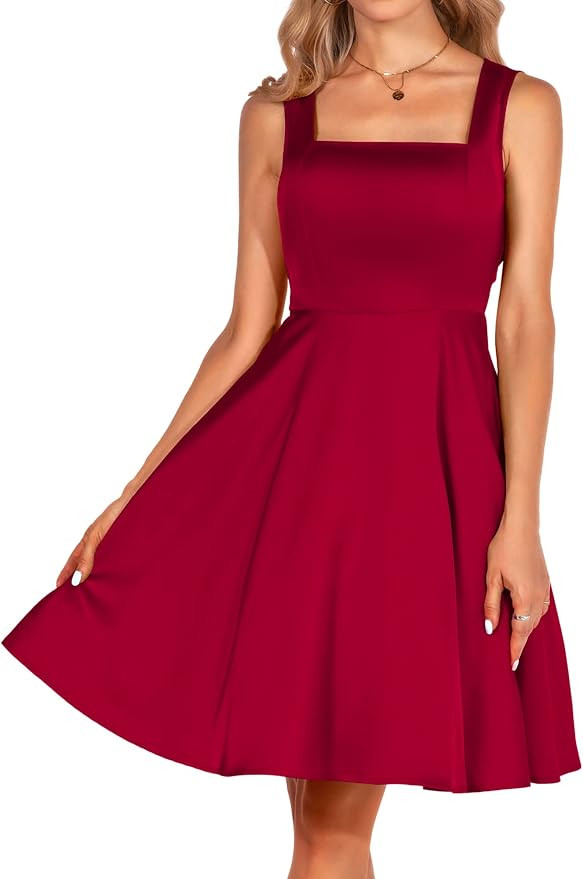 FENSACE Women's Sleeveless Satin Short Prom Dress Square Neck A Line Cocktail Formal Dresses | Amazon (US)