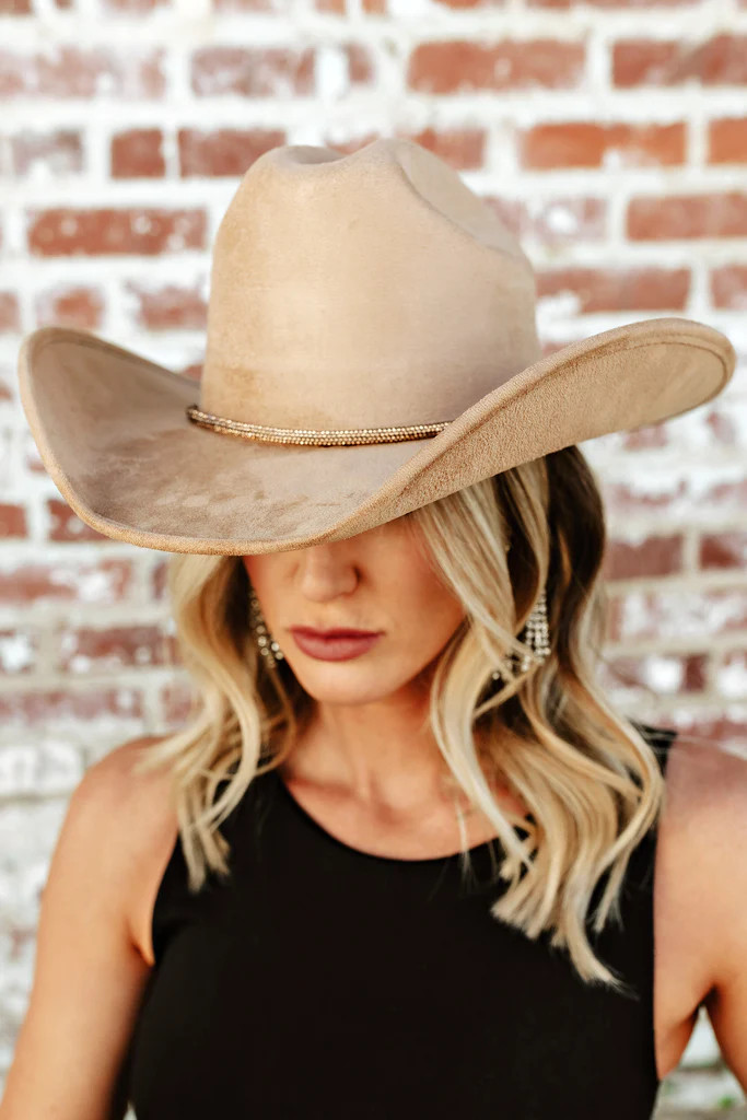 NEW!! The Kenny Faux Suede Cowboy Hat in Tan | Glitzy Bella