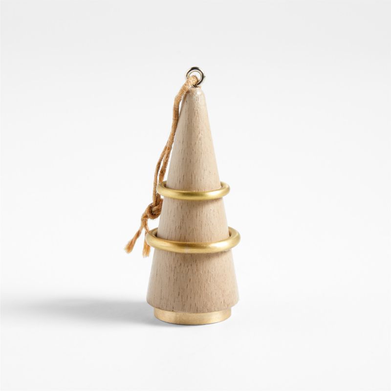 Brass and Hand-Carved Wood Tree Christmas Ornament + Reviews | Crate & Barrel | Crate & Barrel