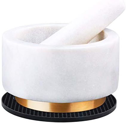 X-cosrack Mortar and Pestle Set, Marble Pestle and Mortar Bowl with Copper Base and Anti-Scratch Pad | Amazon (US)