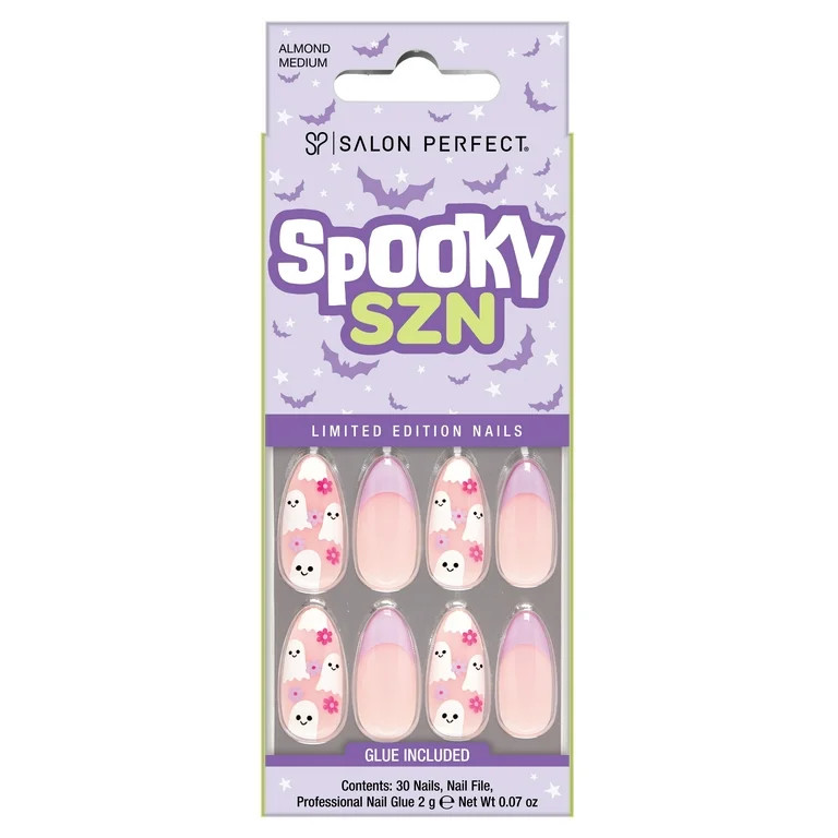 Salon Perfect Halloween Fall Artificial Fake Press On Nails, 407 Purple Ghost French, Medium Almo... | Walmart (US)