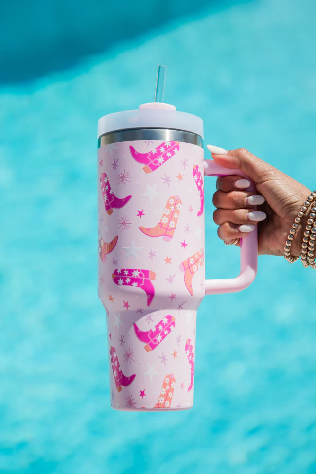 Sippin' Pretty Boots 40 0z Drink Tumbler With Lid And Straw | Pink Lily