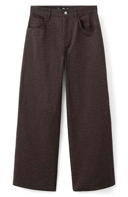 MANGO Libra Embellished Wide Leg Jeans in Chocolate at Nordstrom, Size 6 | Nordstrom