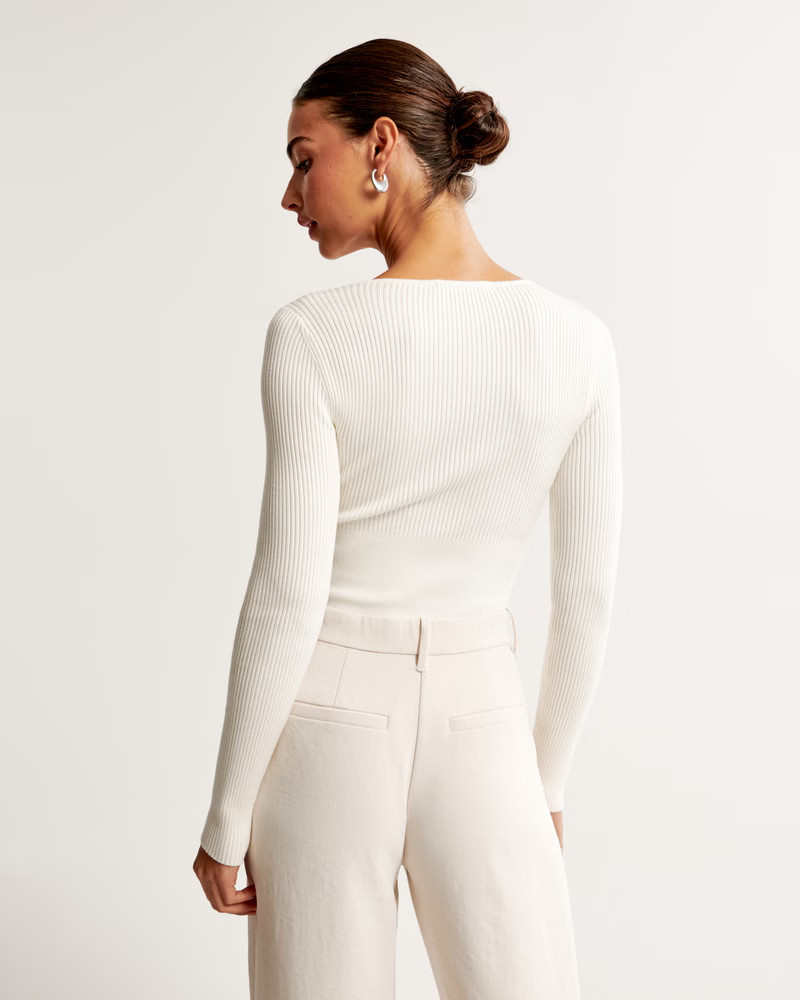 Long-Sleeve V-Neck Sweater Bodysuit | Abercrombie & Fitch (US)
