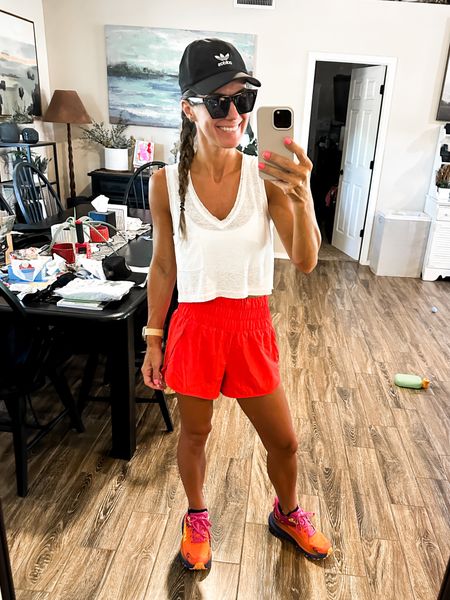 I’m obsessed with the all terrain Hokas! I got my true size (if between sizes go up)

Aerie tank in size small - so lightweight and breathable 

Walmart shorts in Xs (some sizes available still)

#LTKunder100 #LTKFind #LTKFitness