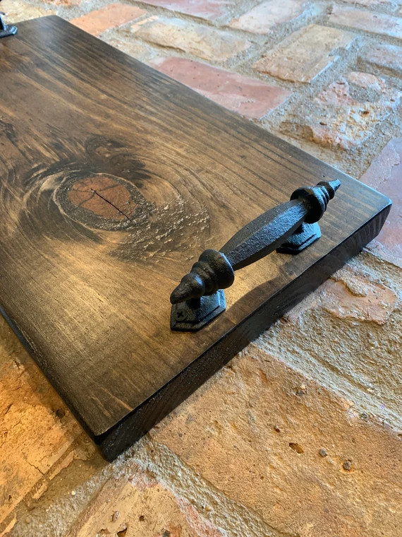 Large Wood Tray with Iron Handles, Stained Tray, Decorative Wood Tray, Brown Tray with Handles | Etsy (US)