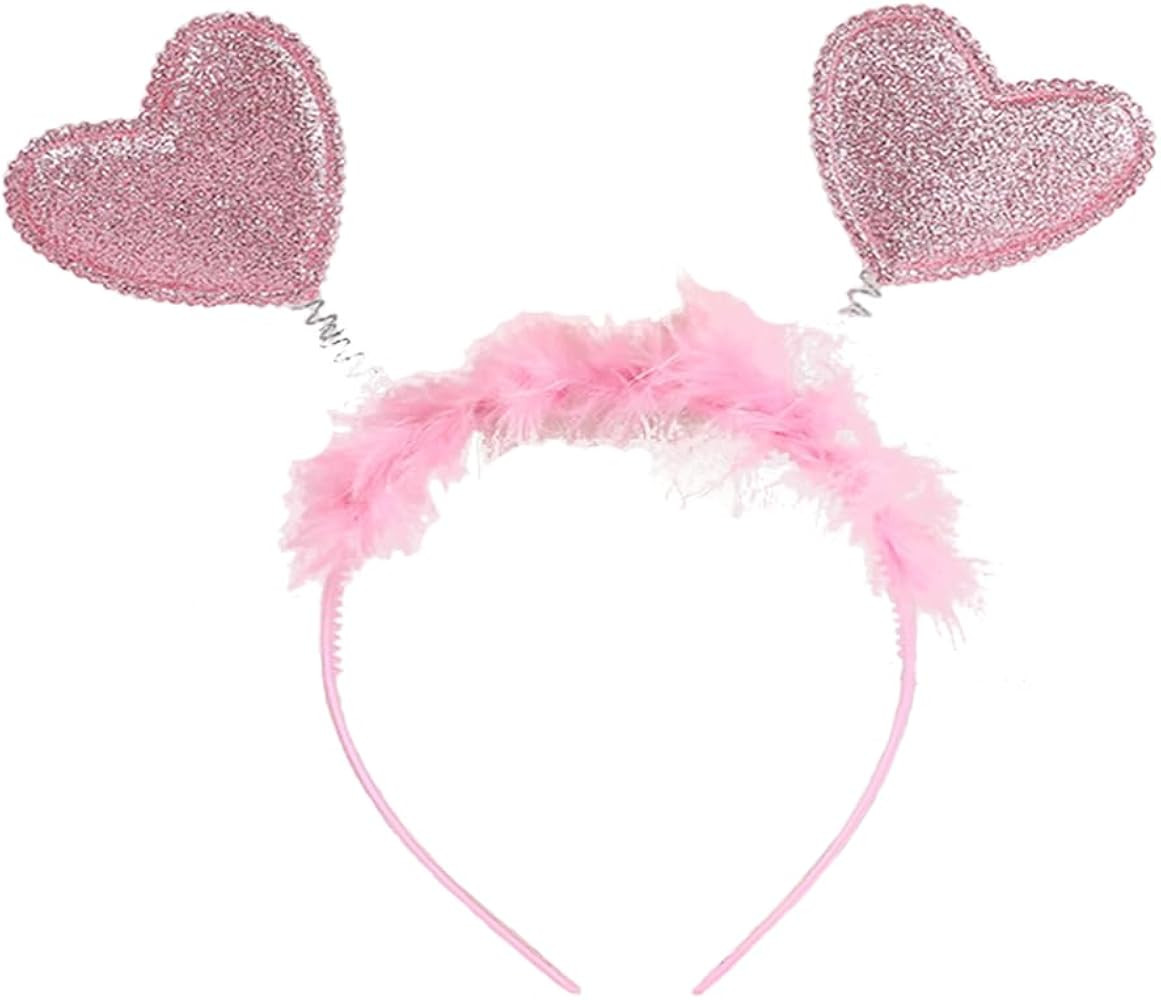 Pink Headband Heart Shaped Sequin Headband,Valentines Dress-Up Accessories for Party Costume Prop... | Amazon (US)