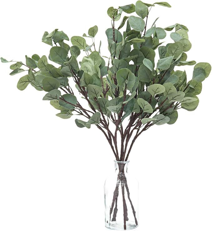 Artificial Silver Dollar Eucalyptus Stems - 6 Pcs - Faux Greenery Branches and Leaves Indoor Outd... | Amazon (US)