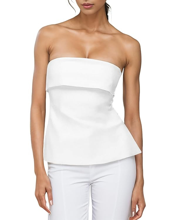 Strapless Tube Tops for Women Backless Going Out Bandeau Top Sexy Trendy Off Shoulder Side Split ... | Amazon (US)