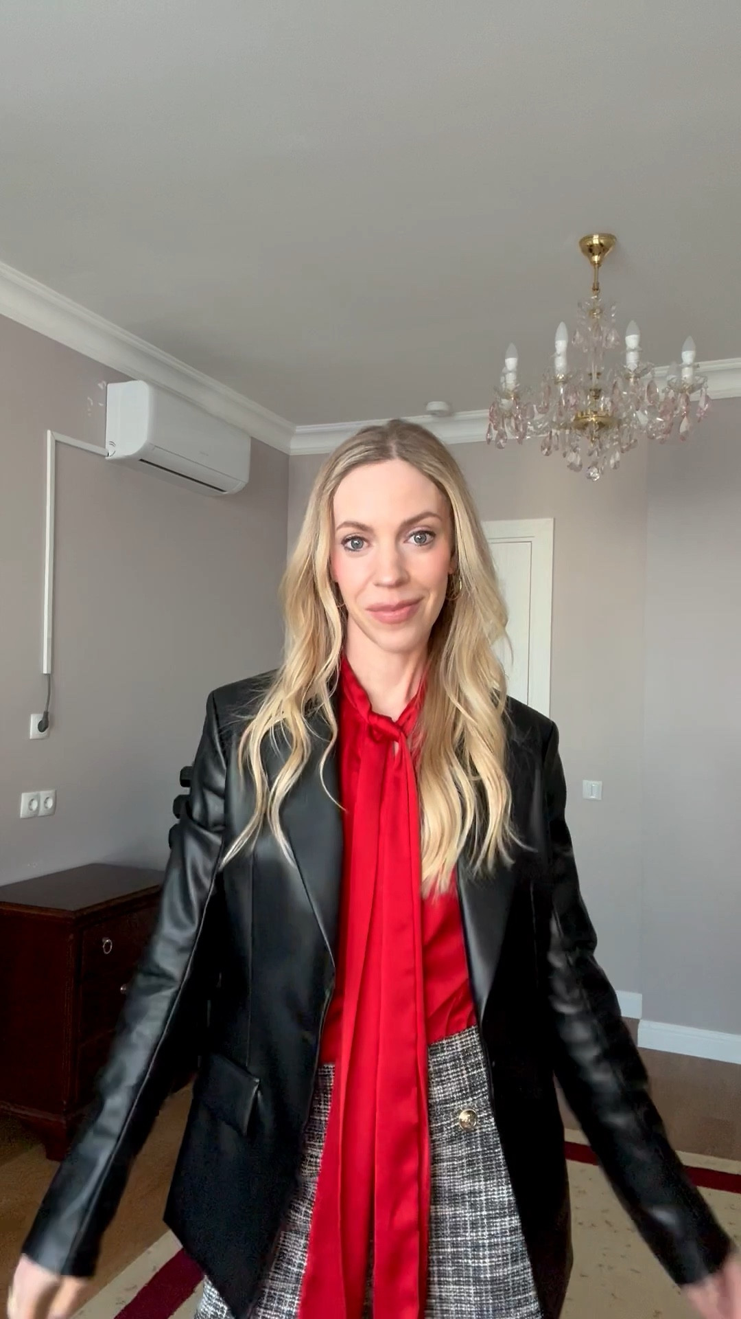 Red blouse, holiday workwear, holiday outfit, faux leather blazer, tweed pants, office style, style over 40

#LTKHoliday #LTKFindsUnder50 #LTKWorkwear