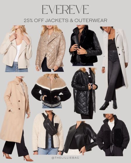 Evereve sale! 25% off jackets and outerwear. 

Puffer coats. Faux leather vest. Leather jacket. Sherpa coat. Wool dad coat. Long coat. Winter wear. Cold weather accessories. Gifts for her. 

#LTKunder100 #LTKSeasonal #LTKsalealert