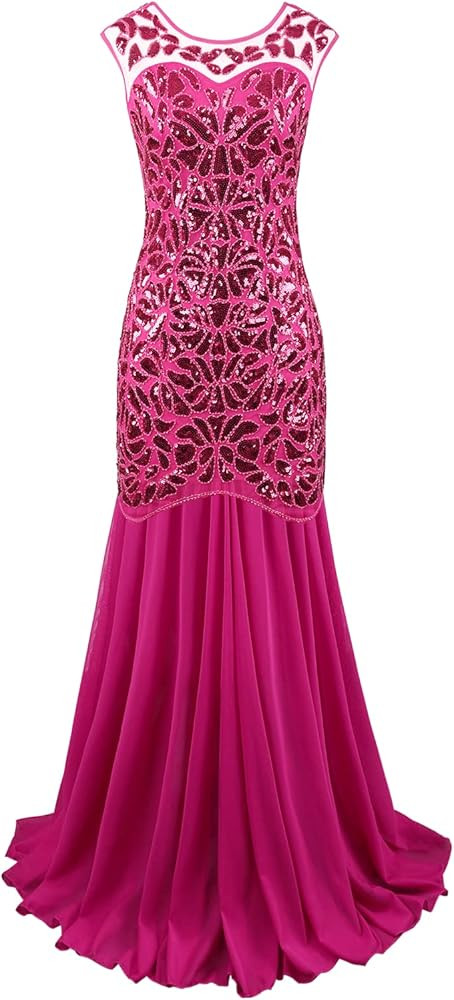 PrettyGuide Women 's 1920s Black Sequin Gatsby Maxi Long Evening Prom Dress | Amazon (US)