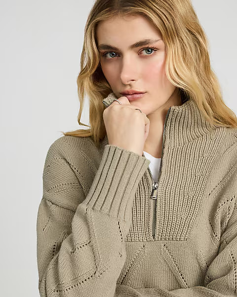 Open Knit Quarter Zip Cropped Sweater | Express