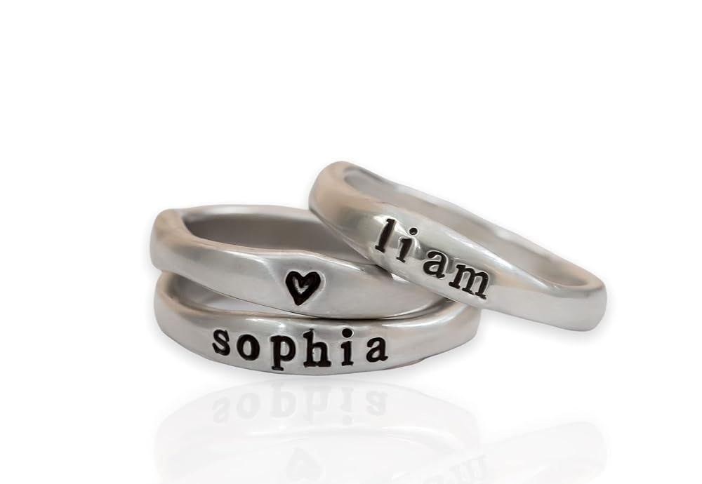Sterling Silver Name Ring Engraved Stamped Birthday Gift for Mom, Personalized Gift | Amazon (US)