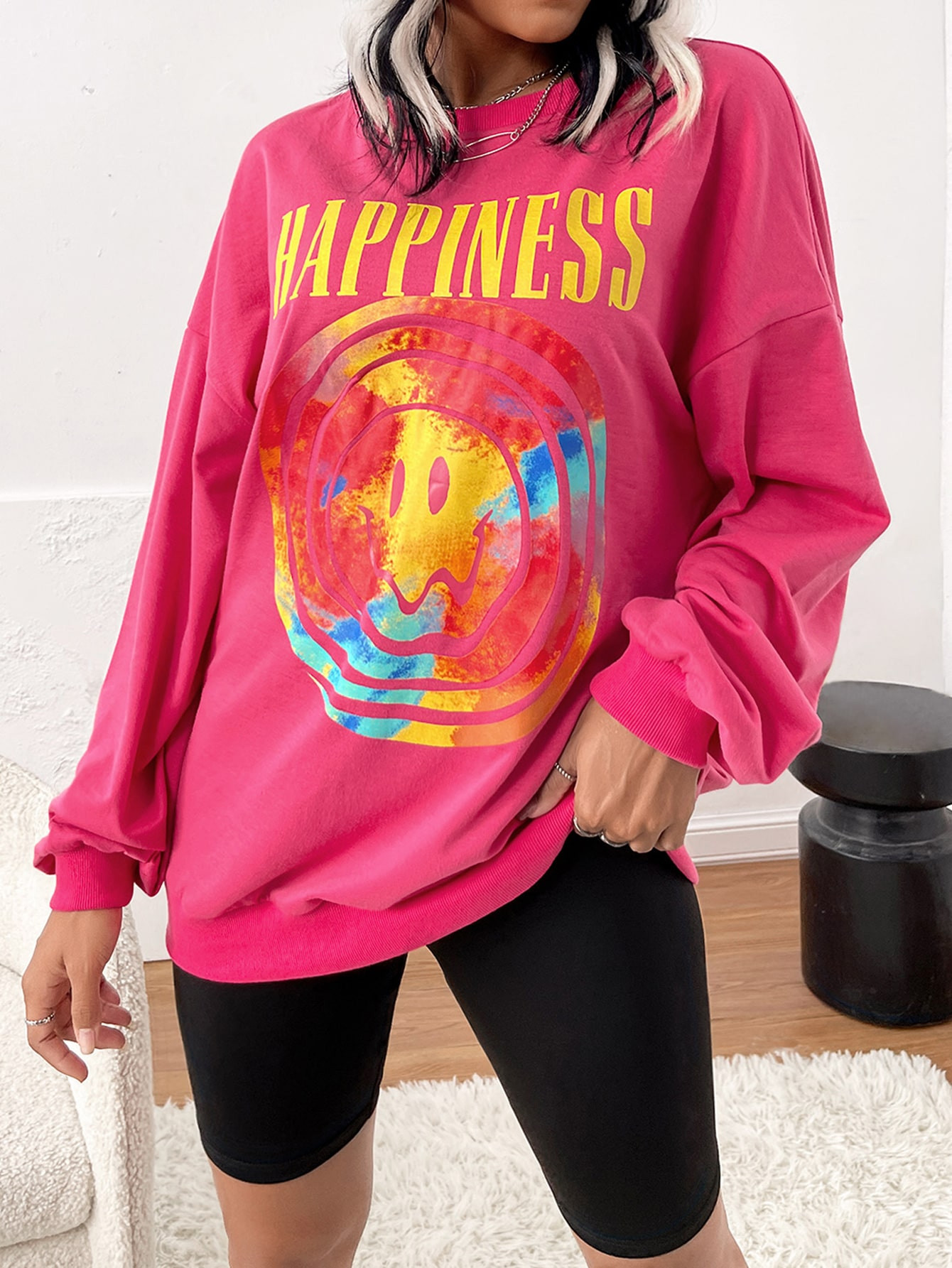 SHEIN EZwear Cartoon And Letter Graphic Drop Shoulder Sweatshirt | SHEIN