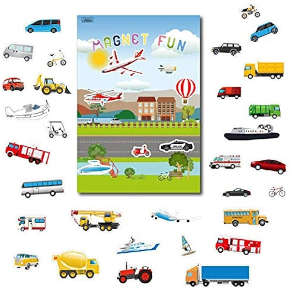 Magnetic Portable Playboard Cars Planes Boats Airport Country Farm Vehicles (39 Pcs) | Amazon (US)