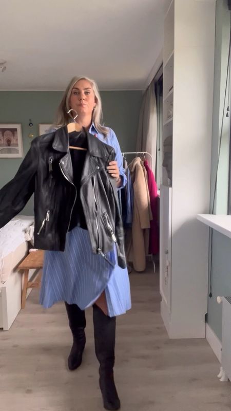 30 days of fall outfits - day 2

Blue striped Uniqlo shirt dress, tall black boots (old), leather jacket (old, Claudia Strater), Michael Kors bag and oversized sunglasses. 

#LTKmidsize #LTKeurope #LTKover40