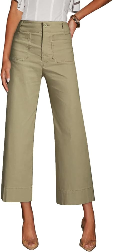 miduo Womens High Waisted Cropped Capris Stretchy Straight Pants Trousers | Amazon (US)