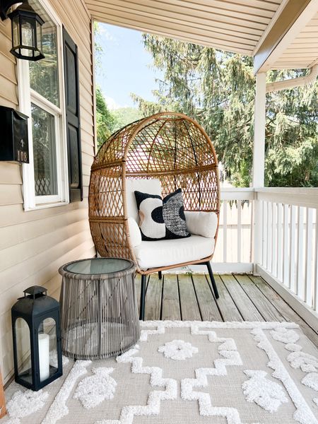 Updating our front porch space with a new outdoor rug, pillows and egg chair // outdoor patio set, outdoor furniture, patio furniture, patio chair, Walmart patio furniture, target patio decor, outdoor pilllows, patio rug, front porch decor, patio inspo, patio inspiration

#LTKsalealert #LTKhome #LTKSeasonal