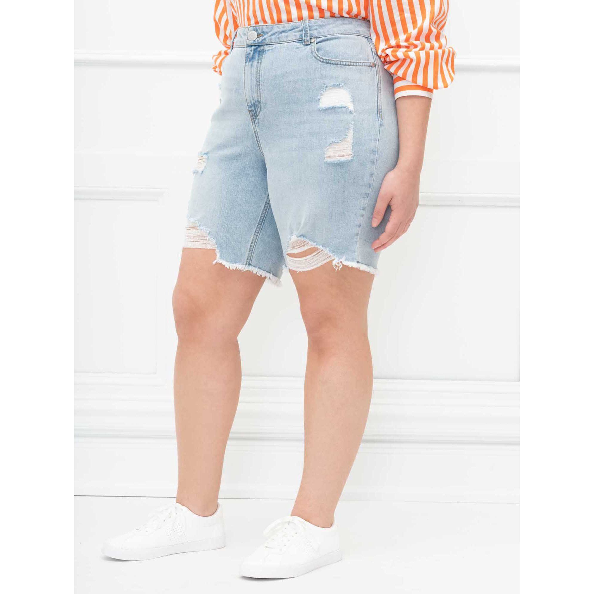 ELOQUII Elements Women's Plus Size Distressed Bermuda Shorts | Walmart (US)