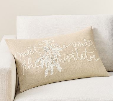 Meet Me Under the Mistletoe Lumbar Pillow Cover, 16" x 26" | Pottery Barn (US)
