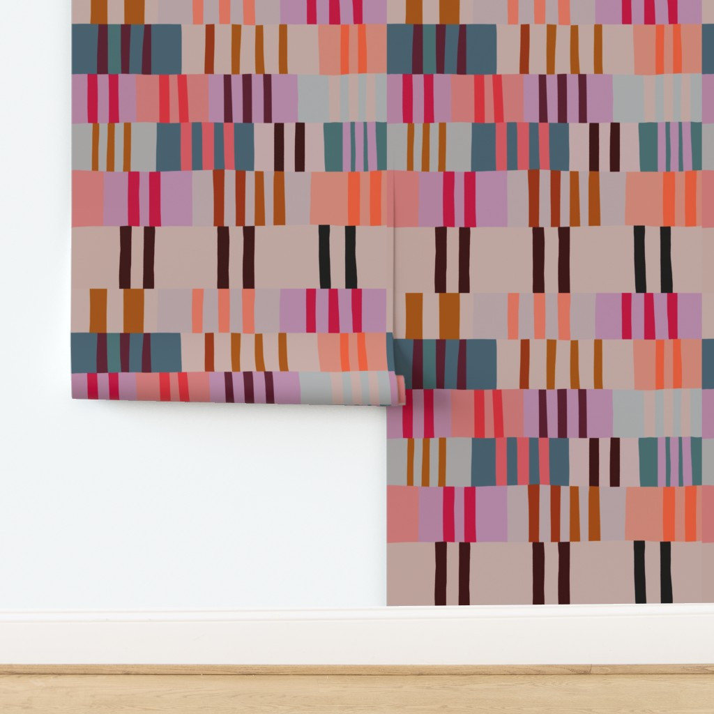 Funky Pink Purple Orange Brown Stripes Wallpaper | Spoonflower | Spoonflower