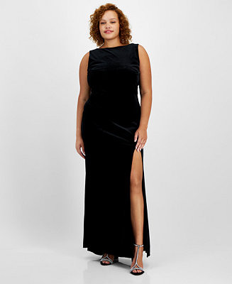 Plus Size High-Slit Velvet Low-Back Dress | Macy's