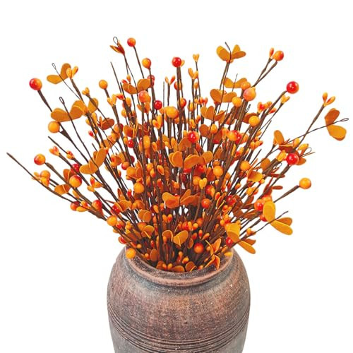 RHN Artificial Fall Floral Stems for Vases,15.75 in Fall Faux Berry Bittersweet Stems Decor Autumn Branches Picks Decor for Autumn Harvest Thanksgiving Day Home Table Floral Arrangements Vase Filler | Amazon (US)