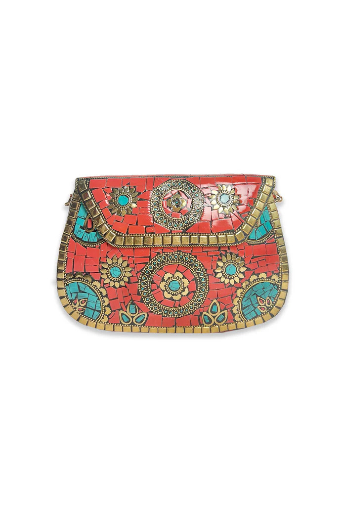 Mosaic Clutch - Coral & Gold | Shop BURU