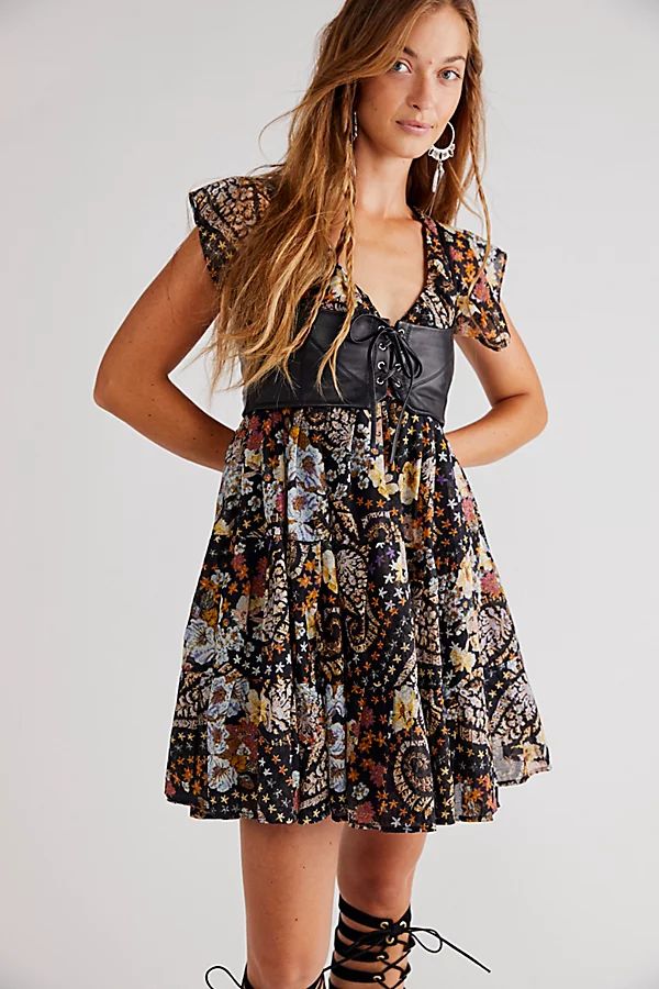 Undone Printed Mini Dress by Free People, Black Combo, M | Free People (Global - UK&FR Excluded)