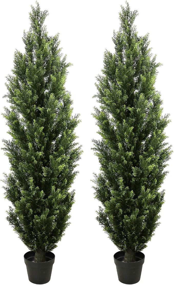 I.C.ELAINE Set of 2 Pre-Potted 5 Feet Artificial Cedar Topiary Tree Outdoor Indoor Cypress Pine P... | Amazon (US)