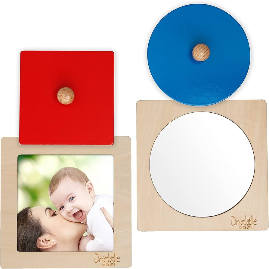 Montessori Toys - Wooden Knob Shape Puzzles - Mirror & Photo Insert - Learn Colors & Shapes Inter... | Amazon (US)