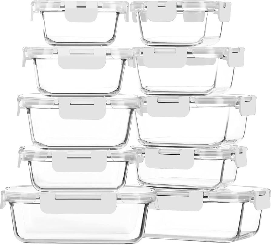M MCIRCO 10-Pack Glass Food Storage Container with Lids, Airtight Lunch Bento Boxes, Glass Meal P... | Amazon (US)