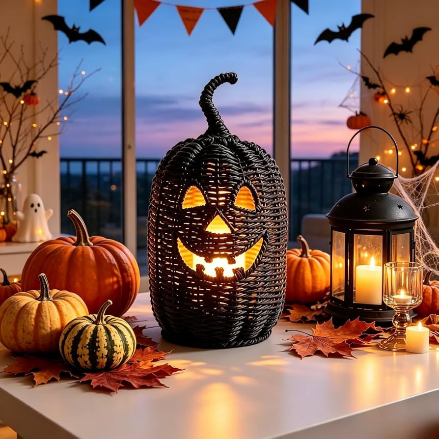 Pumpkin Halloween Decorations, Woven Rattan Halloween Pumpkin Lantern | Amazon (CA)