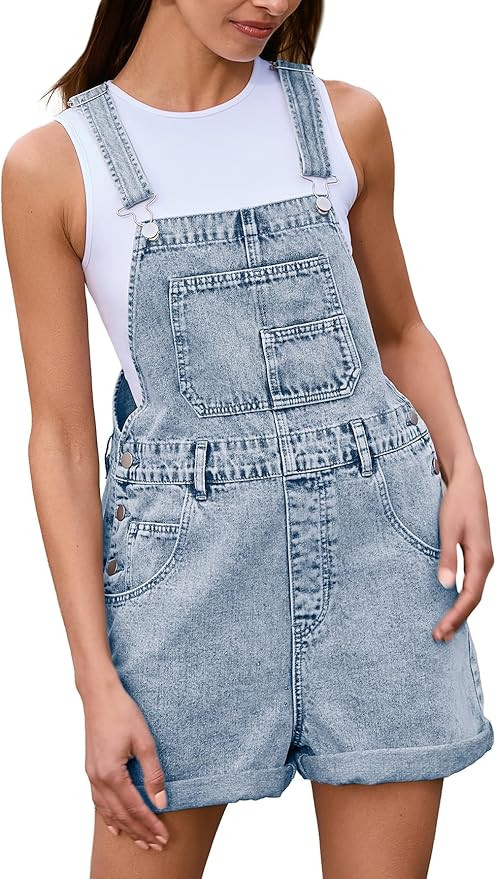 Glamaker Denim Overall Shorts for Women Casual Denim Romper Jean Short Overalls Loose Fit Denim J... | Amazon (US)
