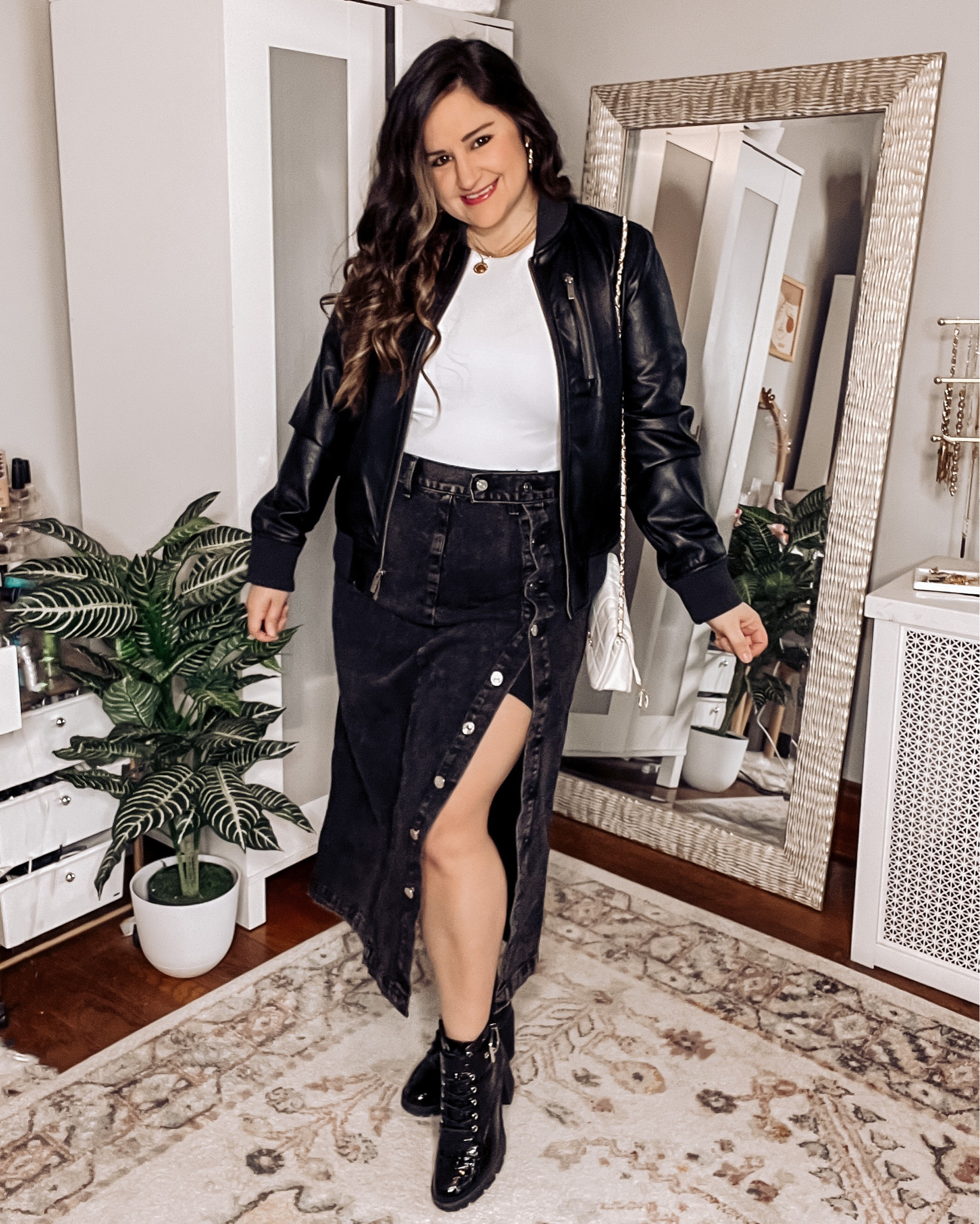 Proof that petite curvy girls can wear the denim midi skirt trend! I went for an edgy outfit with my white body suit, faux leather bomber jacket, and combat boots. Don’t forget to accessorize! 

Wearing an L in the bodysuit and an xl in the skirt

Trendy style, midi skirt, denim skirt, black denim, Amazon find, black and white outfit 

#LTKcurves #LTKstyletip