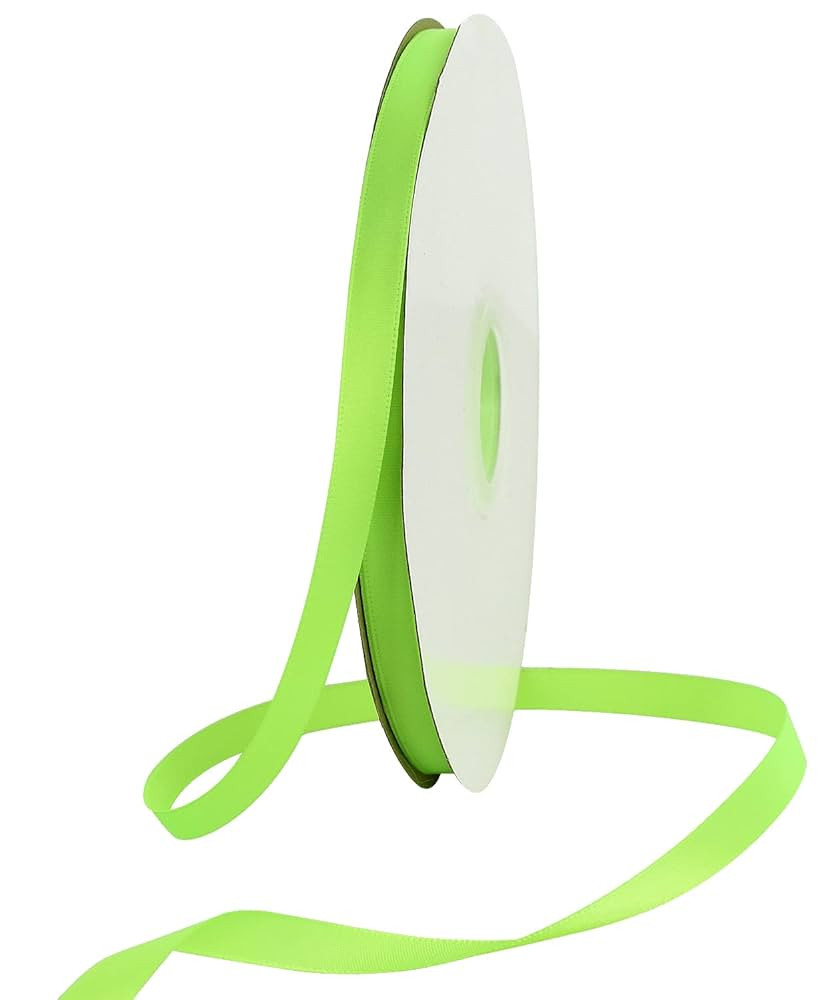 TONIFUL 3/8 Inch x 100yds Fluorescent Apple Green Satin Ribbon Thin Solid Fabric Ribbons Roll for... | Amazon (US)