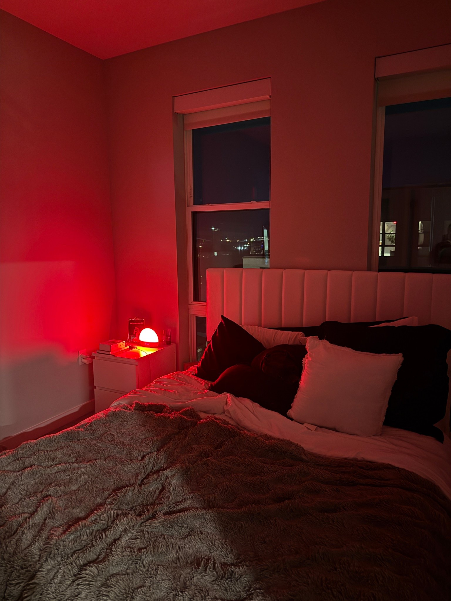 Girl bedroom at night❤️ if you zoom in close enough you’ll see my dog in the pillows #bedroom #LTKBedroom #LTKbed 


#LTKFindsUnder100 #LTKHome