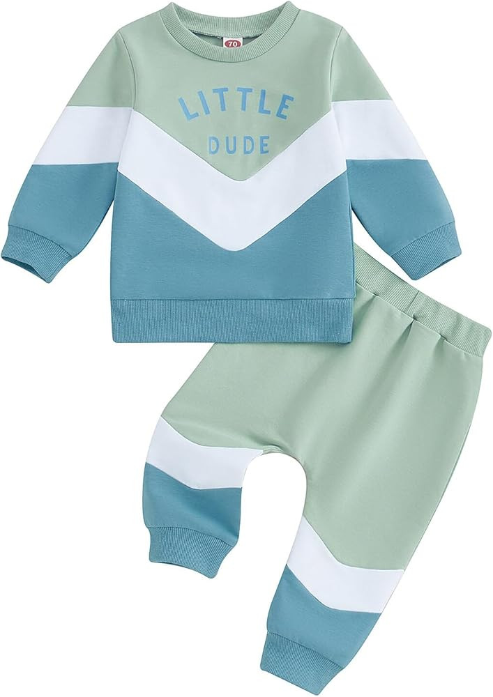Kupretty Toddler Baby Boy Fall Winter Clothes Color Block Long Sleeve Sweatshirt Pullover Tops + ... | Amazon (US)