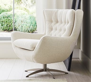 Wells Tufted Upholstered Swivel Armchair | Pottery Barn (US)