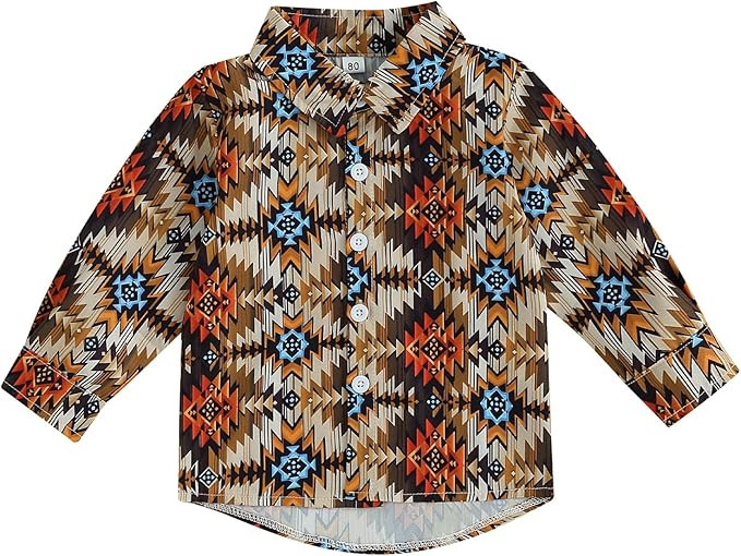 Western Baby Boy Clothes Long Sleeve Cow Print Shirts Button Down Lapel Tops Tees Fall Winter Clo... | Amazon (US)