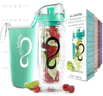 Live Infinitely 32 oz. Fruit Infuser Water Bottles with Time Marker, Insulation Sleeve & Recipe e... | Amazon (US)