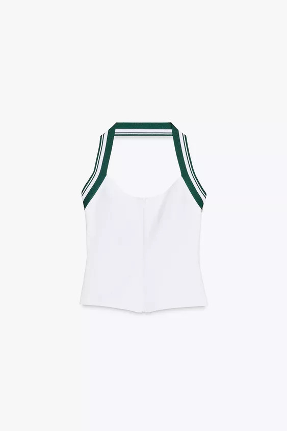 Halter top with a round neckline. Stretch fabric with contrasting rib knit. Matching lining. Fron... | Zara US