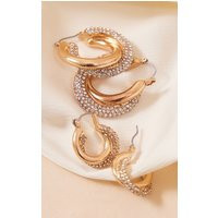 Gold Paved Twist Hoop Earrings 2 Pack | PrettyLittleThing CAN